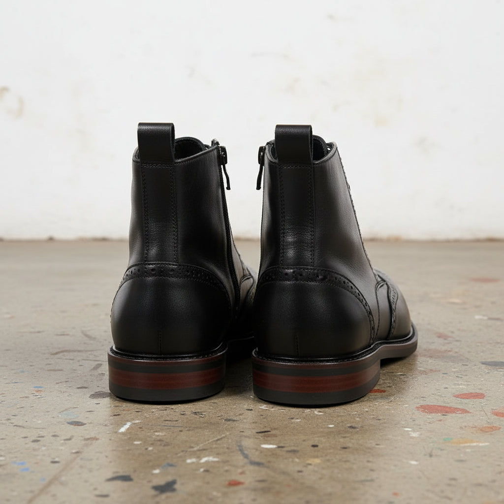 Handmade Men's Cow Leather Prestige Wingtip Boots - back-view