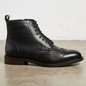 Handmade Men's Cow Leather Prestige Wingtip Boots - detail-view-showing-texture