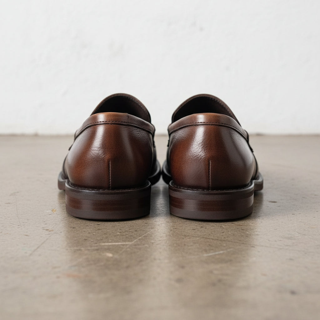 Handmade Men's Cow Leather Slip-On Dress Shoes - back-view