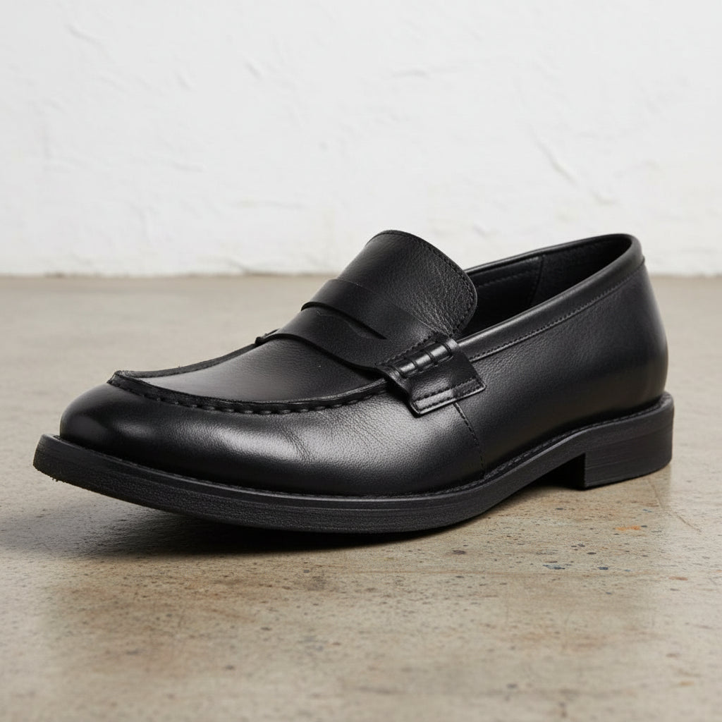 Handmade Men's Cow Leather Slip-On Dress Shoes - detail-view-showing-texture