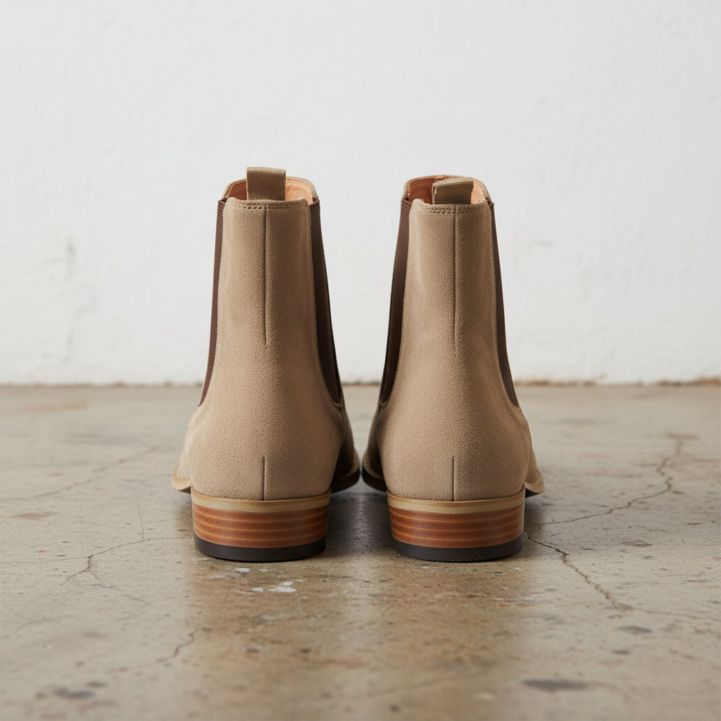 Handmade Men's Cow Leather Suede Chelsea Boots - back-view