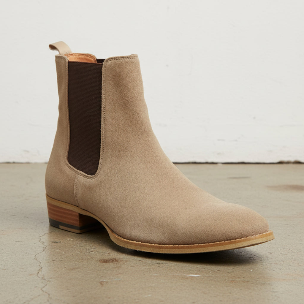 Handmade Men's Cow Leather Suede Chelsea Boots - detail-view-showing-texture