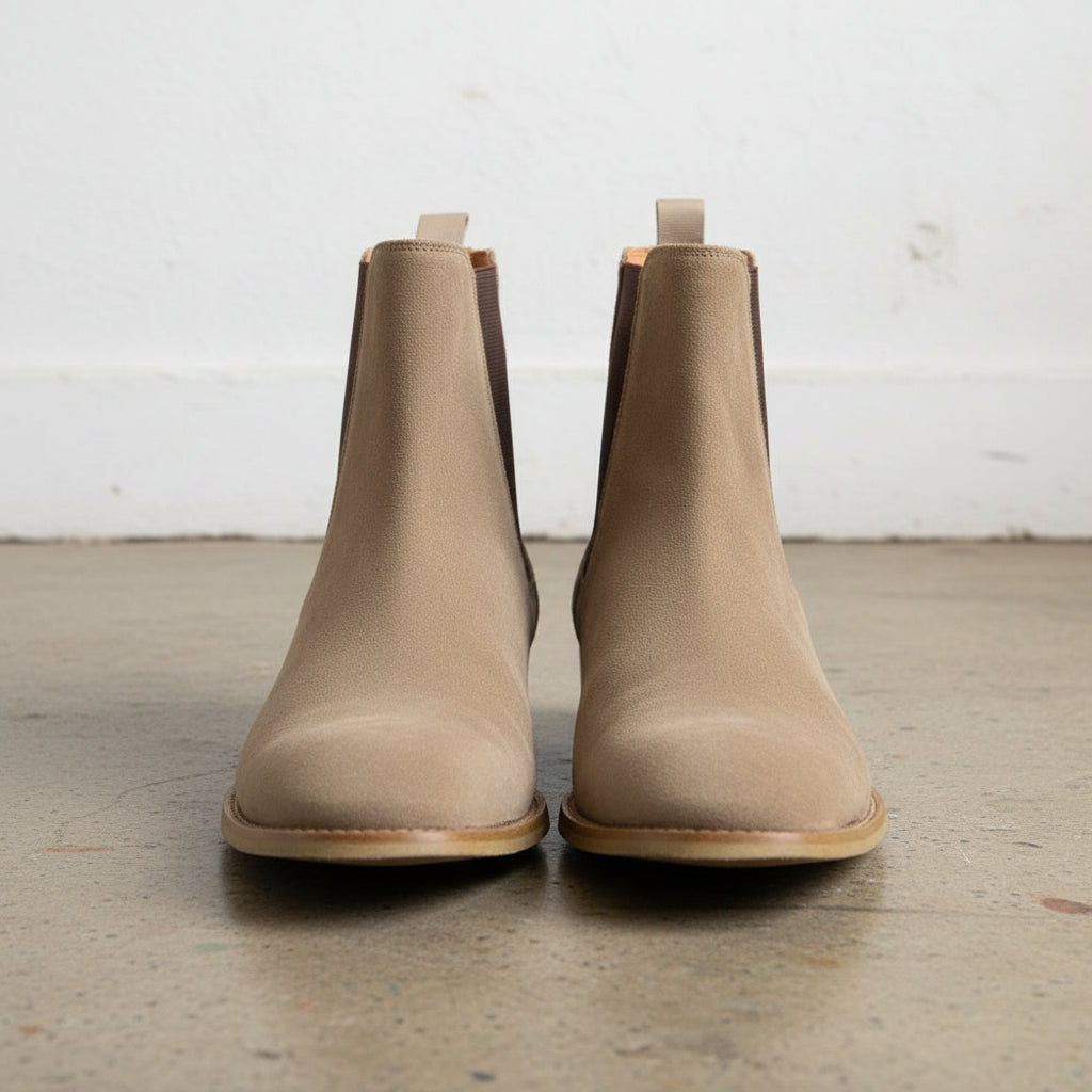 Handmade Men's Cow Leather Suede Chelsea Boots - front-view