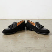 Handmade Men's Cow Leather Suede Loafer Shoes - angle-view-showing-depth