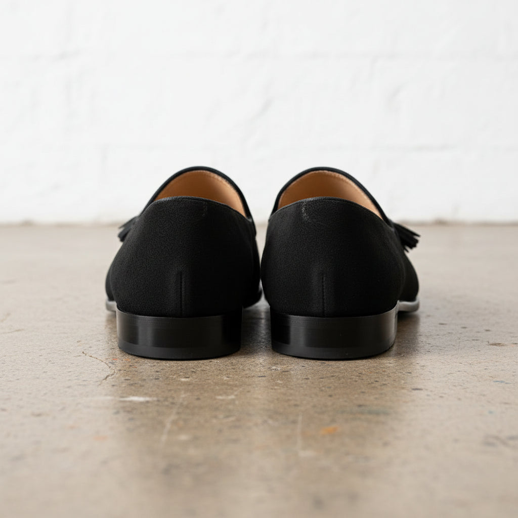 Handmade Men's Cow Leather Suede Loafer Shoes - back-view