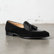 Handmade Men's Cow Leather Suede Loafer Shoes - detail-view-showing-texture