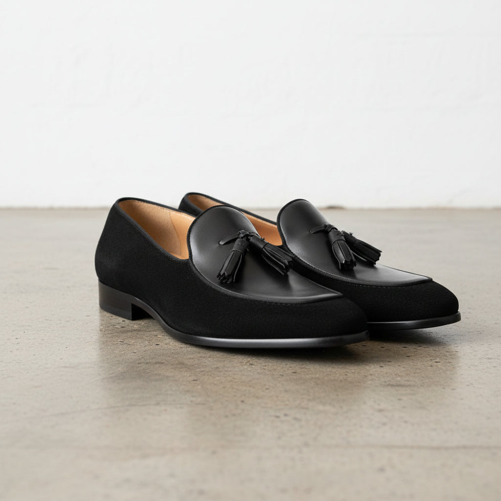 Handmade Men's Cow Leather Suede Loafer Shoes - front-view