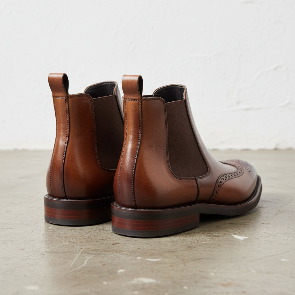 Handmade Men's Cow Leather Suede Wingtip Dress Boots - back-view