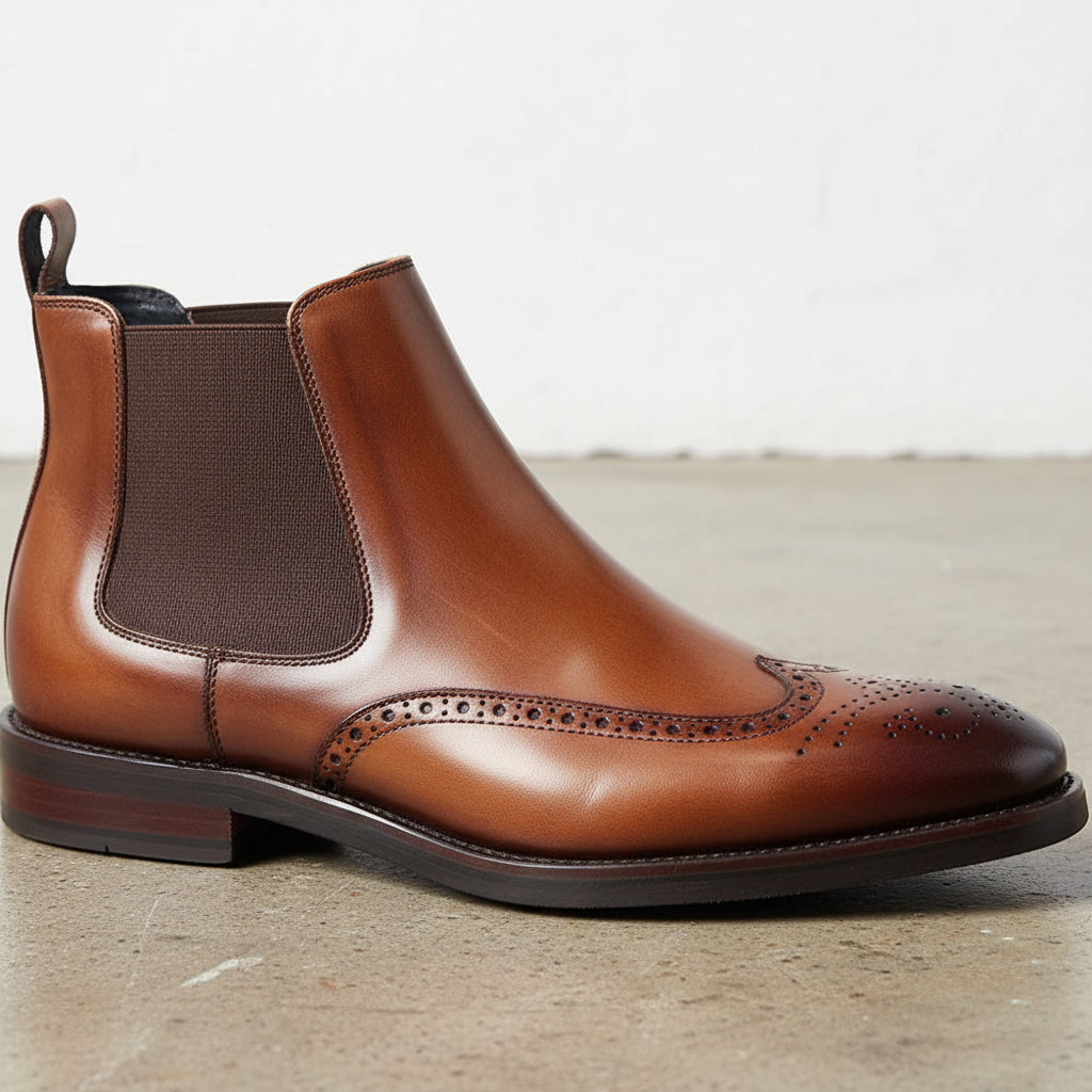 Handmade Men's Cow Leather Suede Wingtip Dress Boots - detail-view-showing-texture