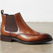 Handmade Men's Cow Leather Suede Wingtip Dress Boots - detail-view-showing-texture