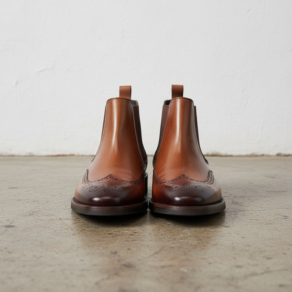 Handmade Men's Cow Leather Suede Wingtip Dress Boots - front-view