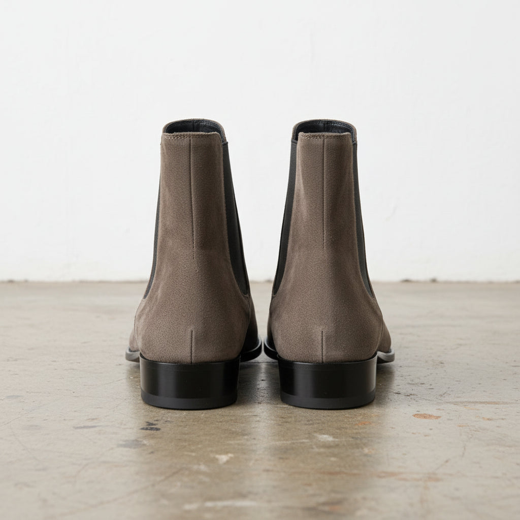 Handmade Men's Cow Leather Suede Zipper Boots - back-view