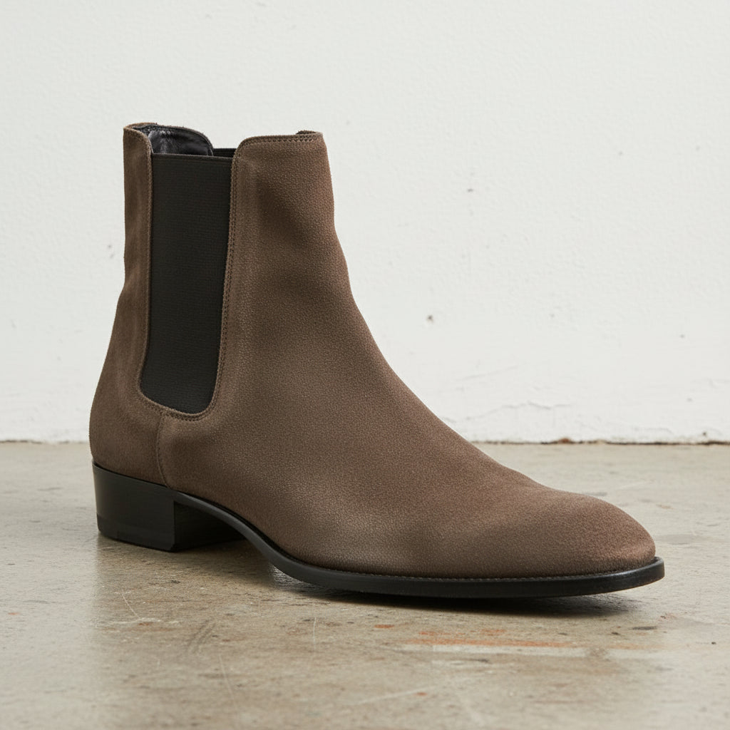 Handmade Men's Cow Leather Suede Zipper Boots - detail-view-showing-texture