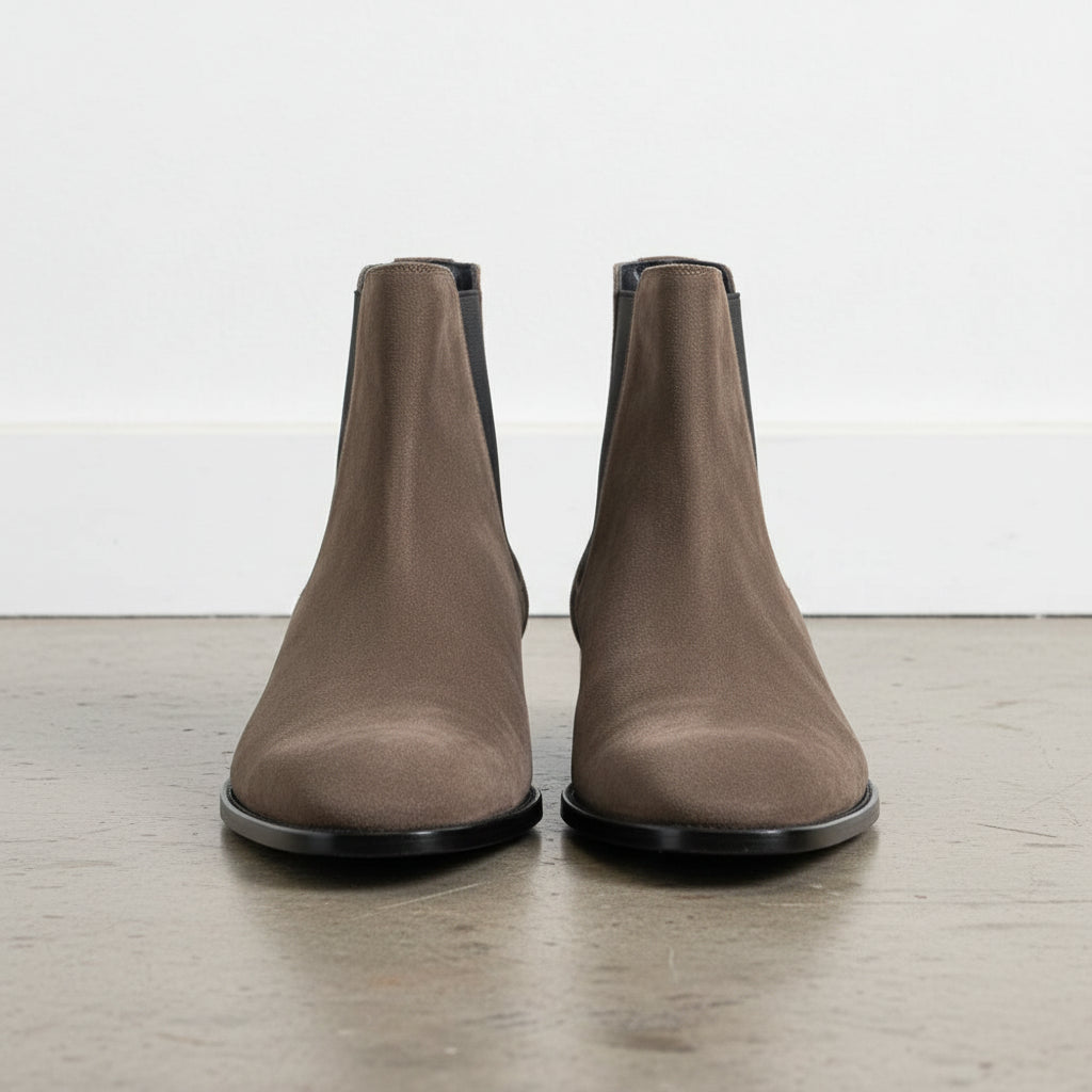 Handmade Men's Cow Leather Suede Zipper Boots - front-view