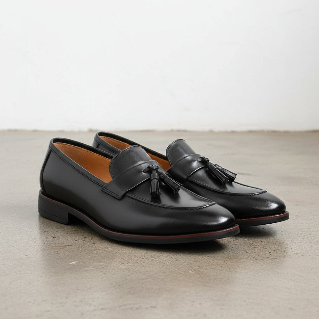 Handmade Men's Cow Leather Tassel Loafers - 3-4-right-view