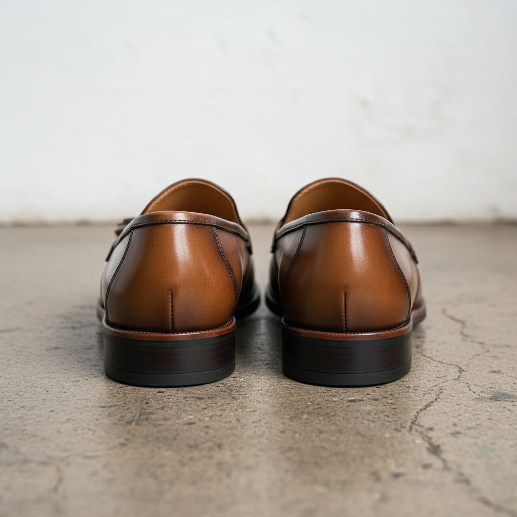 Handmade Men's Cow Leather Tassel Loafers - back-view