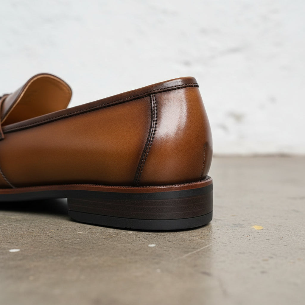 Handmade Men's Cow Leather Tassel Loafers - detail-view-showing-texture