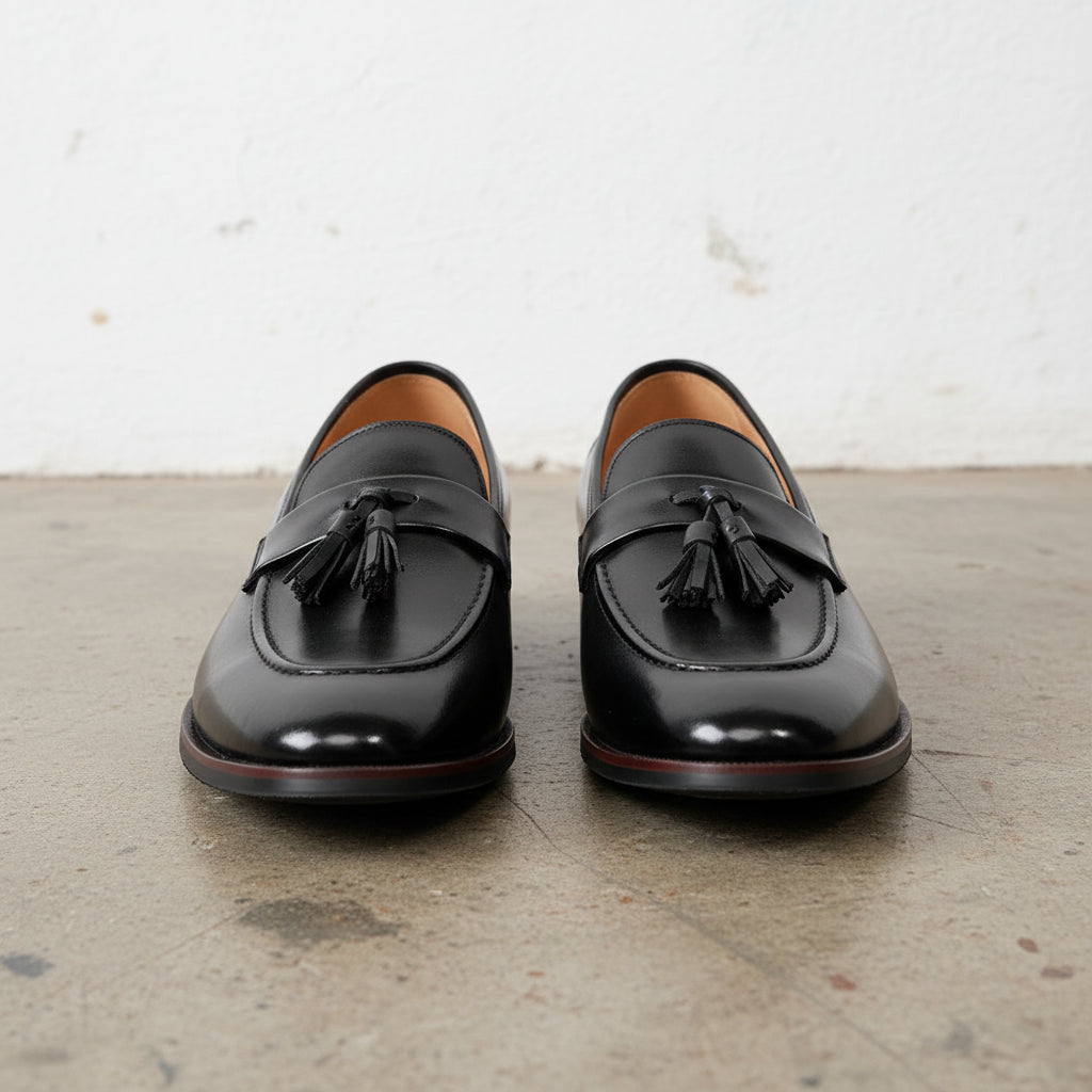 Handmade Men's Cow Leather Tassel Loafers - front-view