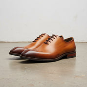 Handmade Men's Cow Leather Traditional Derbies - Leather Dress Shoes - angle-view-showing-depth
