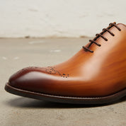 Handmade Men's Cow Leather Traditional Derbies - Leather Dress Shoes - detail-view-showing-texture