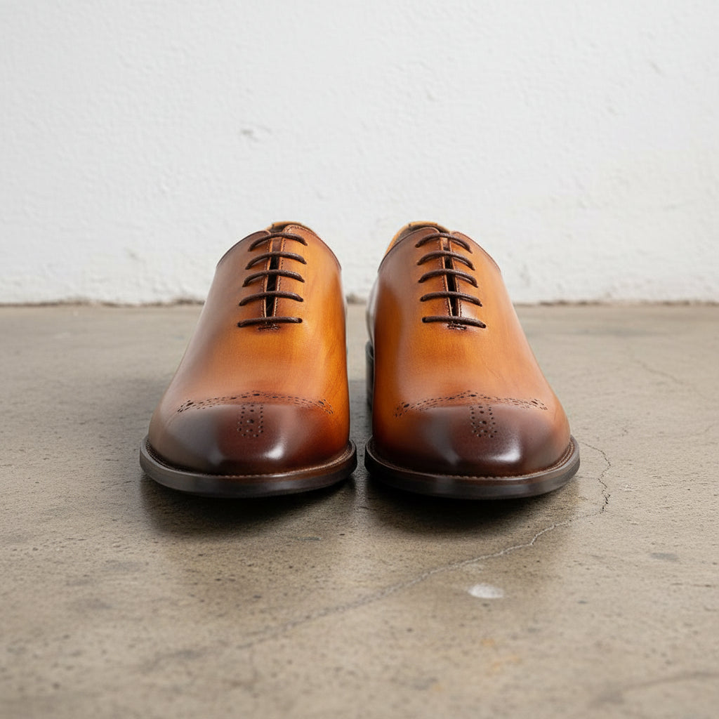 Handmade Men's Cow Leather Traditional Derbies - Leather Dress Shoes - front-view