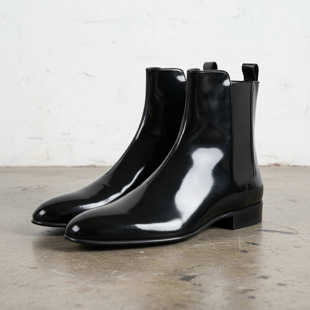 Handmade Men's Cow Leather Waterproof Wear-Resistant Modern Zipper Boots - angle-view-showing-depth