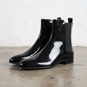 Handmade Men's Cow Leather Waterproof Wear-Resistant Modern Zipper Boots - angle-view-showing-depth