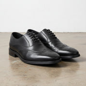 Handmade Men's Cow Leather Wingtip Brogues Dress Shoes - angle-view-showing-depth