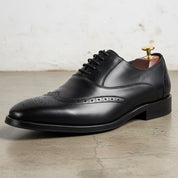 Handmade Men's Cow Leather Wingtip Brogues Dress Shoes - detail-view-showing-texture