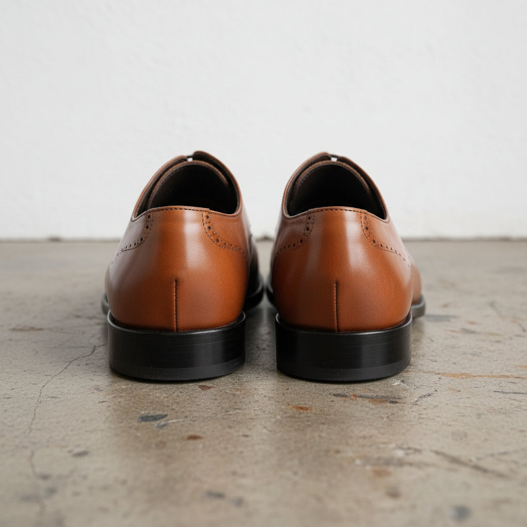 Handmade Men's Cow Leather Wingtip Oxford Dress Shoes - back-view