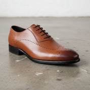 Handmade Men's Cow Leather Wingtip Oxford Dress Shoes - detail-view-showing-texture