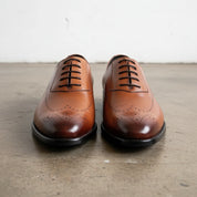 Handmade Men's Cow Leather Wingtip Oxford Dress Shoes - front-view