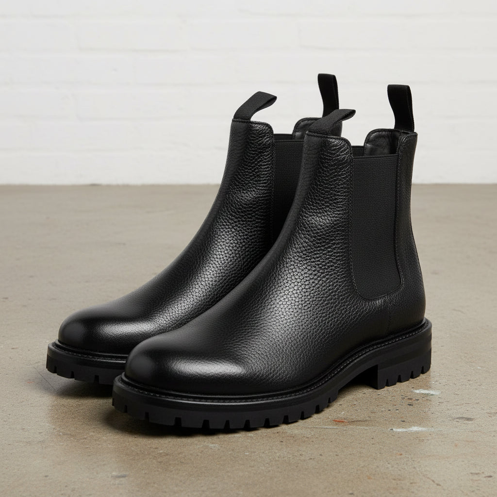 Handmade Men's Cow Premium Leather Ankle Boots - angle-view-showing-depth