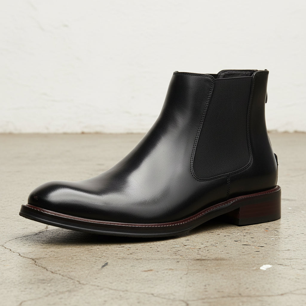 Handmade Men's Cow Premium Leather Dress Boots - detail-view-showing-texture