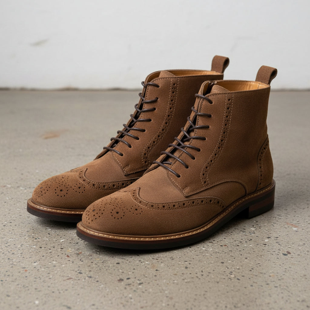 Handmade Men's Cow Premium Leather Lace-Up Boots - angle-view-showing-depth