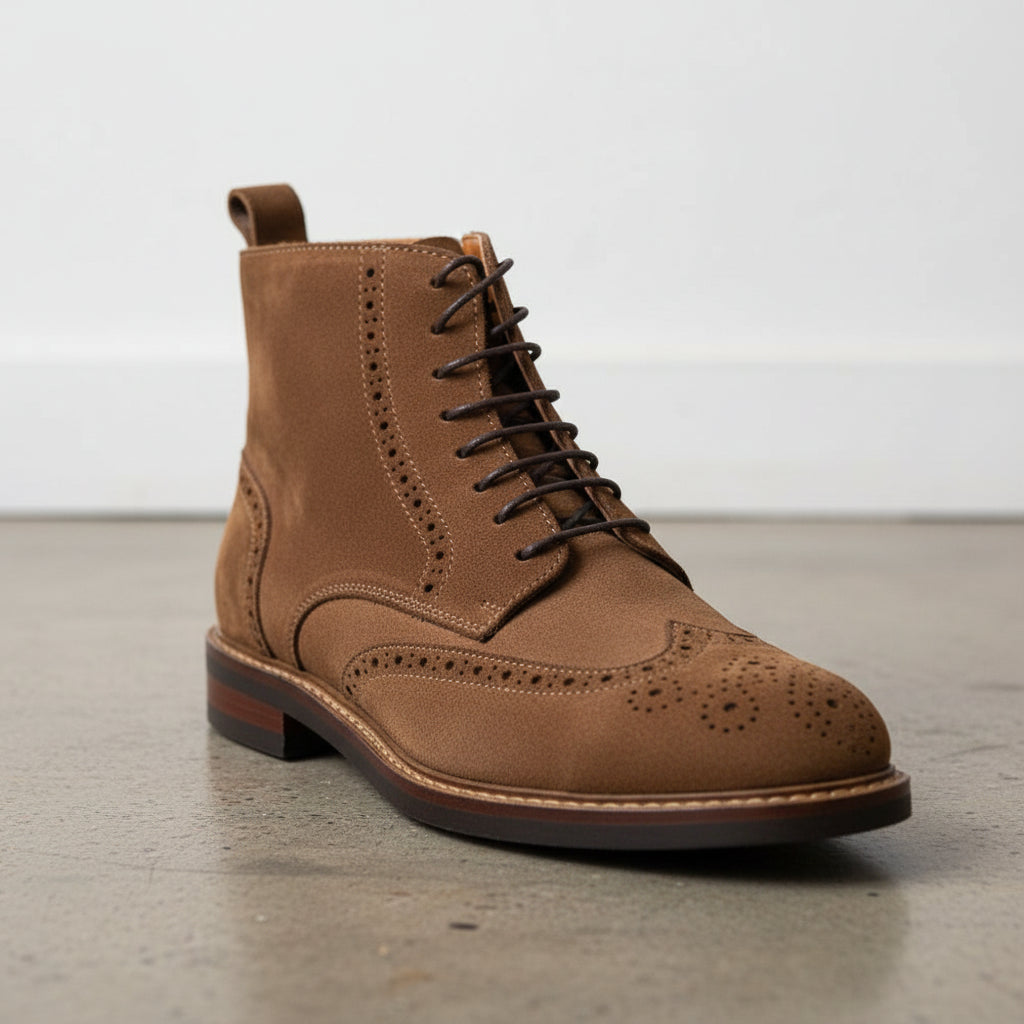 Handmade Men's Cow Premium Leather Lace-Up Boots - detail-view-showing-texture