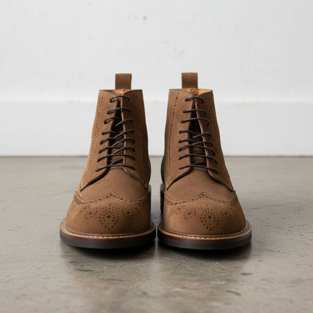 Handmade Men's Cow Premium Leather Lace-Up Boots - front-view