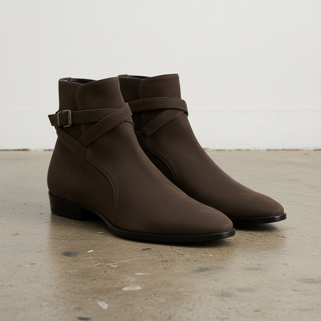 Handmade Men's Cow Suede Chelsea Boots - 3-4-right-view