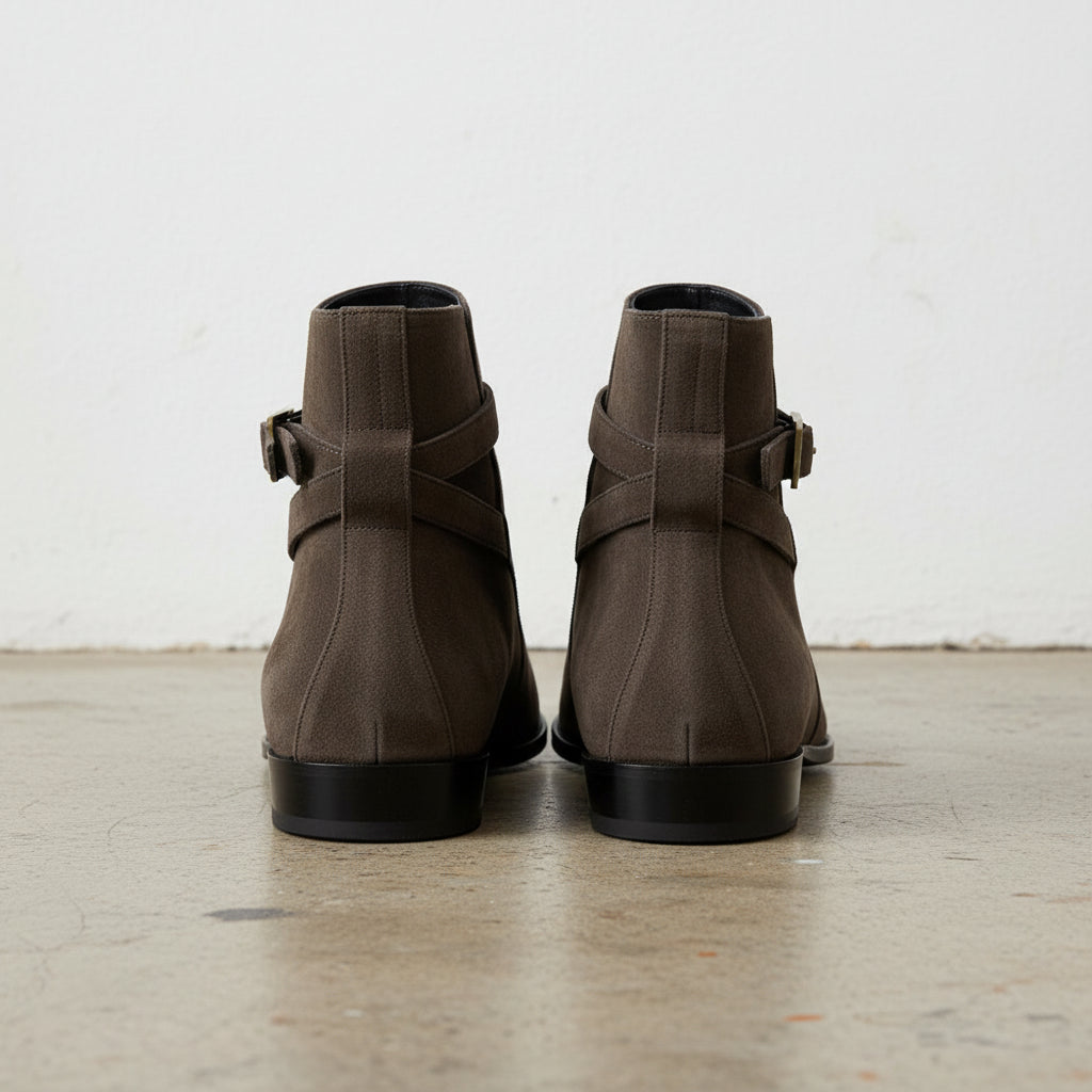 Handmade Men's Cow Suede Chelsea Boots - back-view