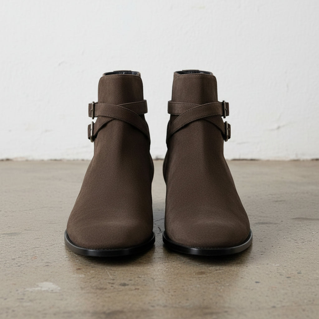 Handmade Men's Cow Suede Chelsea Boots - front-view