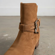 Handmade Men's Cowhide Suede High Ankle Boots - detail-view-showing-texture