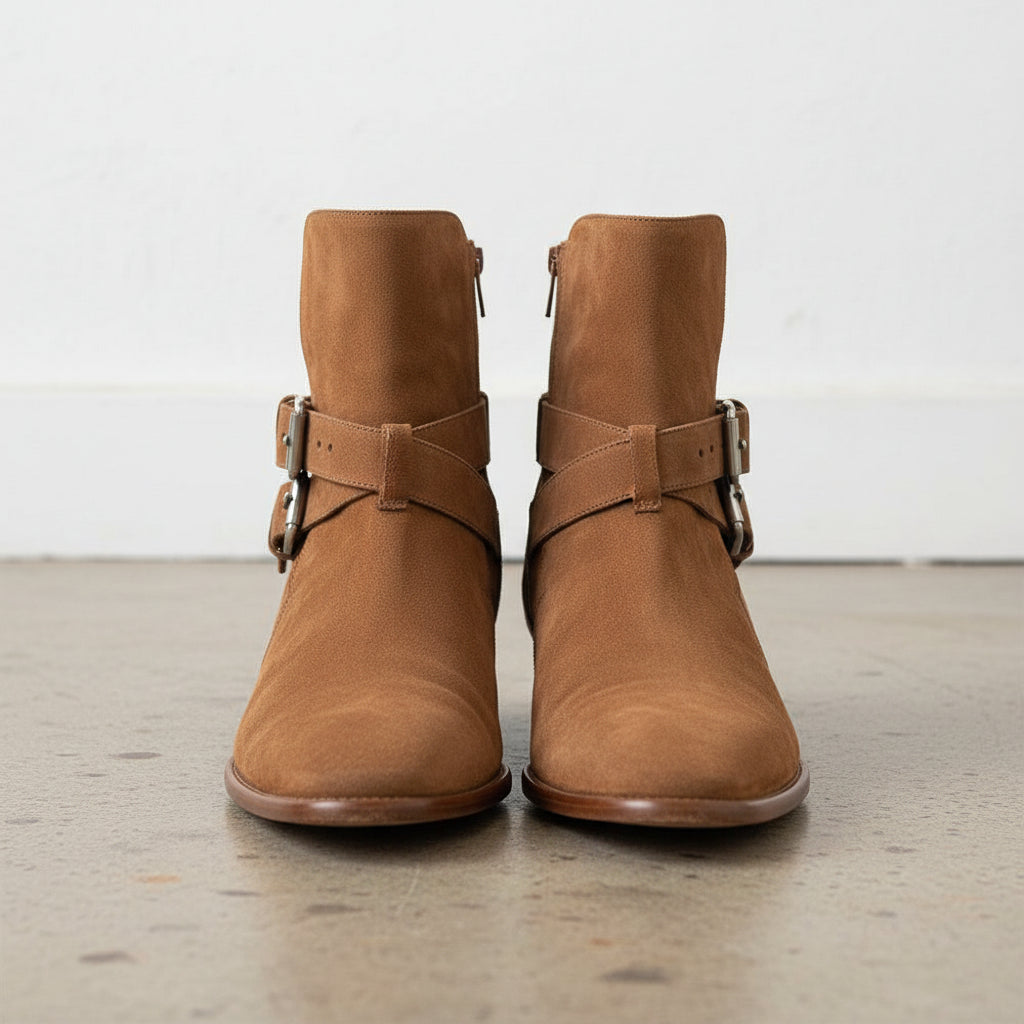 Handmade Men's Cowhide Suede High Ankle Boots - front-view