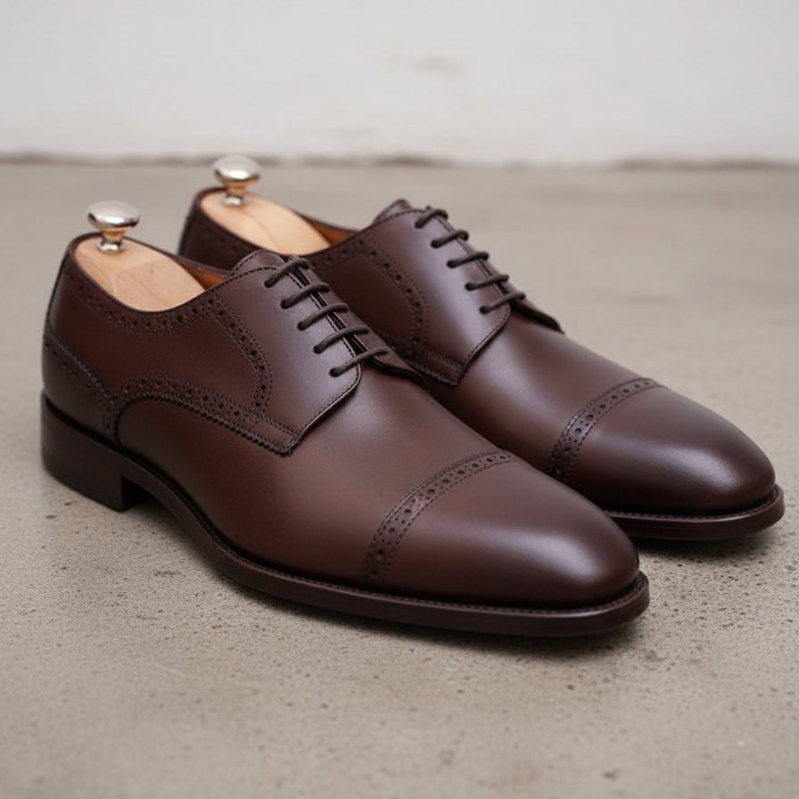 Handmade Mens dark brown lace up dress shoes, Men leather oxford shoes - 3-4-right-view