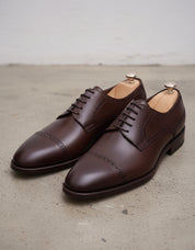 Handmade Mens dark brown lace up dress shoes, Men leather oxford shoes - angle-view-showing-depth