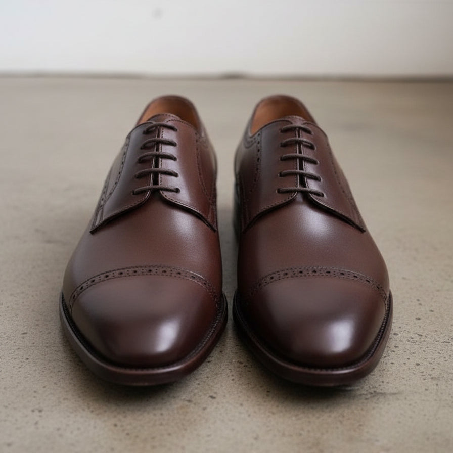 Handmade Mens dark brown lace up dress shoes, Men leather oxford shoes - front-view