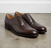 Handmade Mens dark brown lace up dress shoes, office leather oxford shoes - angle-view-showing-depth