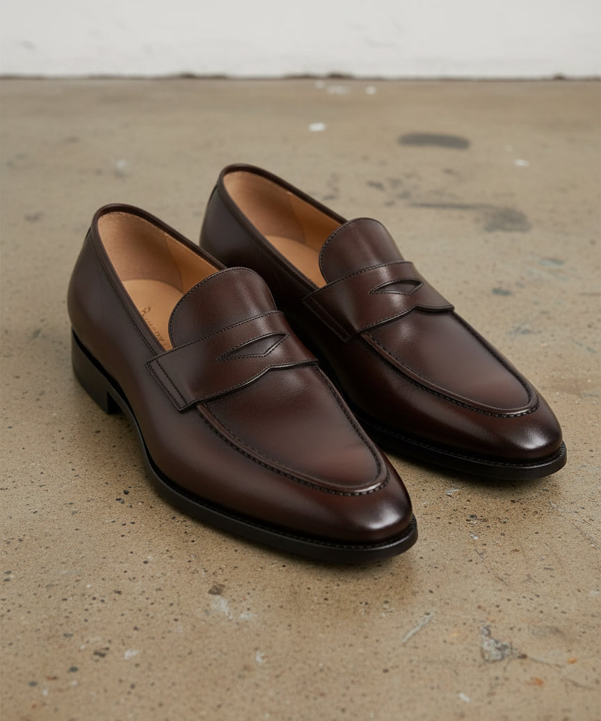 Handmade Mens dark Brown leather moccasins, Men leather casual shoes - angle-view-showing-depth