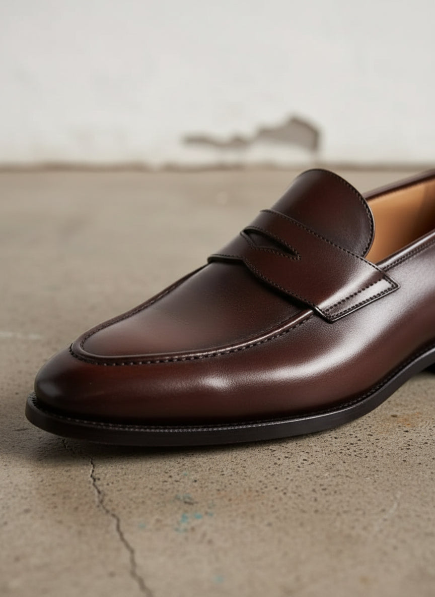 Handmade Mens dark Brown leather moccasins, Men leather casual shoes - detail-view-showing-texture