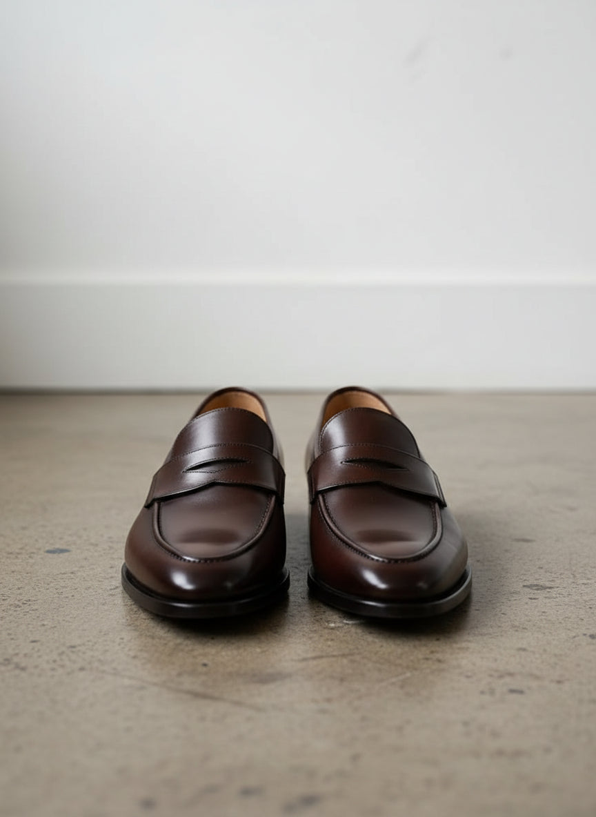 Handmade Mens dark Brown leather moccasins, Men leather casual shoes - front-view