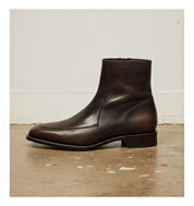 Handmade Mens Dark Brown Square Toe Side Zipper Boot, Real Leather Boots - detail-view-showing-texture